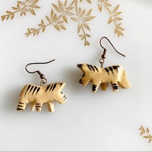 Vintage Wooden Animal Hanging Earrings